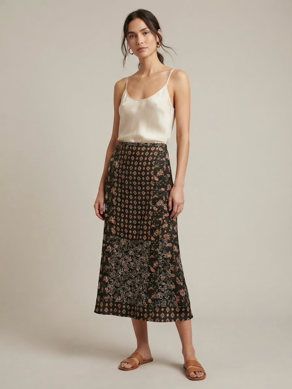 VTG 90s Laura Ashley 100% Silk Moody Florals Patchwork Wrap Midi Maxi Skirt Sz 8